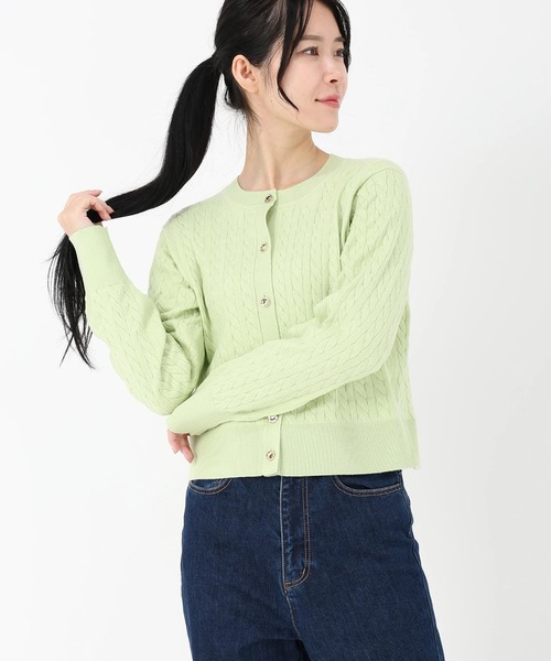 STRAWBERRY-FIELDS（ストロベリーフィールズ）の「エレナコットン_ミニケーブルカーディガン（カーディガン/ボレロ・レディース・ミント/ネイビー/オレンジ・2）」の6枚目の写真