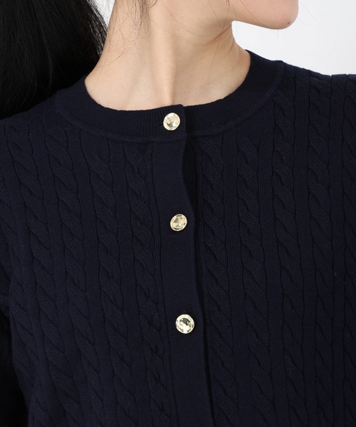 STRAWBERRY-FIELDS（ストロベリーフィールズ）の「エレナコットン_ミニケーブルカーディガン（カーディガン/ボレロ・レディース・ミント/ネイビー/オレンジ・2）」の10枚目の写真