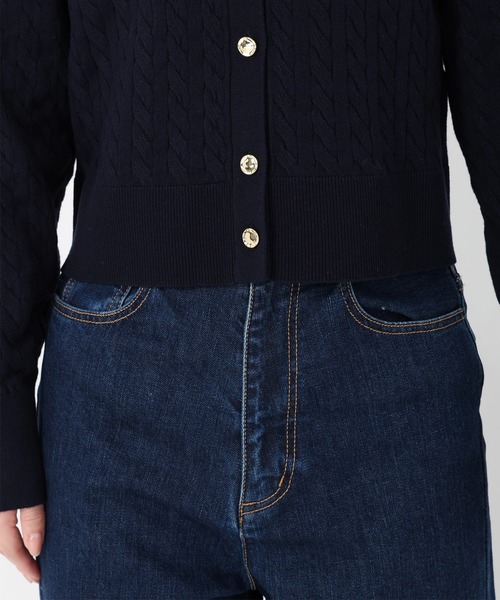 STRAWBERRY-FIELDS（ストロベリーフィールズ）の「エレナコットン_ミニケーブルカーディガン（カーディガン/ボレロ・レディース・ミント/ネイビー/オレンジ・2）」の13枚目の写真