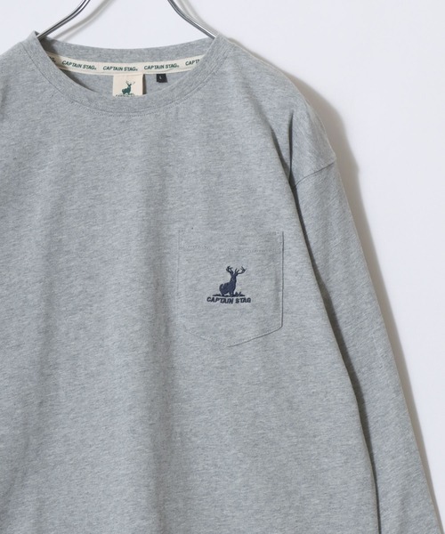 CAPTAIN STAG(キャプテンスタッグ)の「2026SS CAPTAIN STAG/キャプテンスタッグ ワンポイント刺繍 ポケット付 ロングスリーブTシャツ レディース メンズ ロンT(Tシャツ/カットソー・メンズ・ネイビー/オレンジ/グリーン/ブラック/グレー/オフホワイト・M/LL/L)」の3枚目の写真