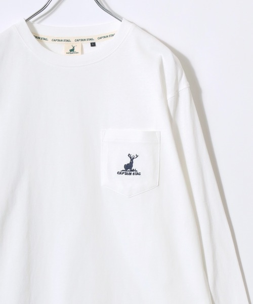 CAPTAIN STAG(キャプテンスタッグ)の「2026SS CAPTAIN STAG/キャプテンスタッグ ワンポイント刺繍 ポケット付 ロングスリーブTシャツ レディース メンズ ロンT(Tシャツ/カットソー・メンズ・ネイビー/オレンジ/グリーン/ブラック/グレー/オフホワイト・M/LL/L)」の2枚目の写真