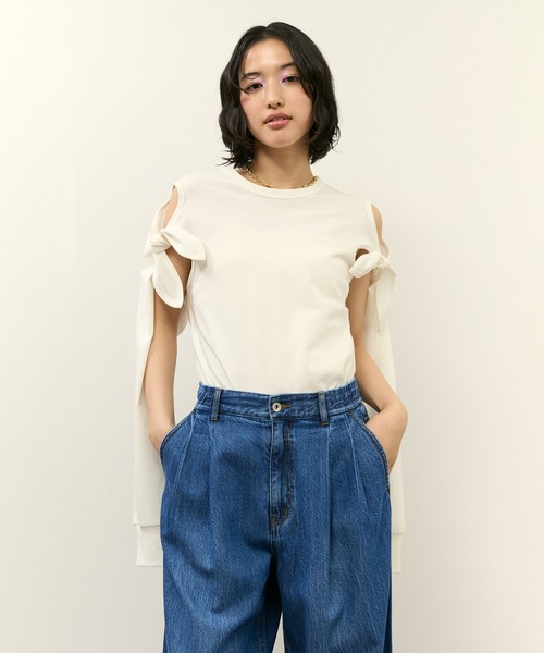 ADAM ET ROPE'（アダムエロペ）の「2WAYノットプルオーバー（Tシャツ/カットソー・レディース・ダークブラウン/ホワイト/サックスブルー・FREE）」の7枚目の写真