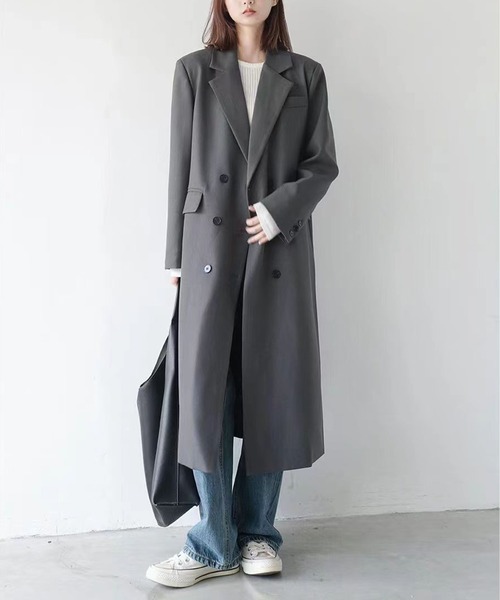 &soiree(アンドソワレ)の「ビックシルエットダブルボタントレンチコート(トレンチコート・レディース・グレー/ブラック/ブラウン/ベージュ・X-LARGE/LARGE/MEDIUM/SMALL)」の2枚目の写真