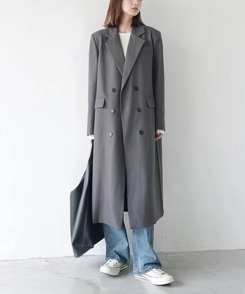 &soiree(アンドソワレ)の「ビックシルエットダブルボタントレンチコート(トレンチコート・レディース・グレー/ブラック/ブラウン/ベージュ・X-LARGE/LARGE/MEDIUM/SMALL)」の7枚目の写真