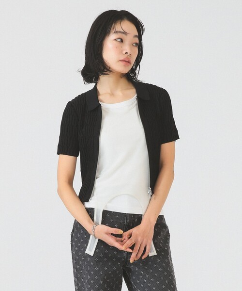 Ray BEAMS(レイビームス)の「リブ ジップ ポロ カーディガン(カーディガン/ボレロ・レディース・ブラック/オフホワイト/レッド・ONE SIZE)」の3枚目の写真