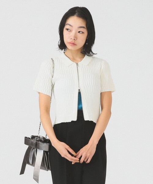 Ray BEAMS(レイビームス)の「リブ ジップ ポロ カーディガン(カーディガン/ボレロ・レディース・ブラック/オフホワイト/レッド・ONE SIZE)」の7枚目の写真