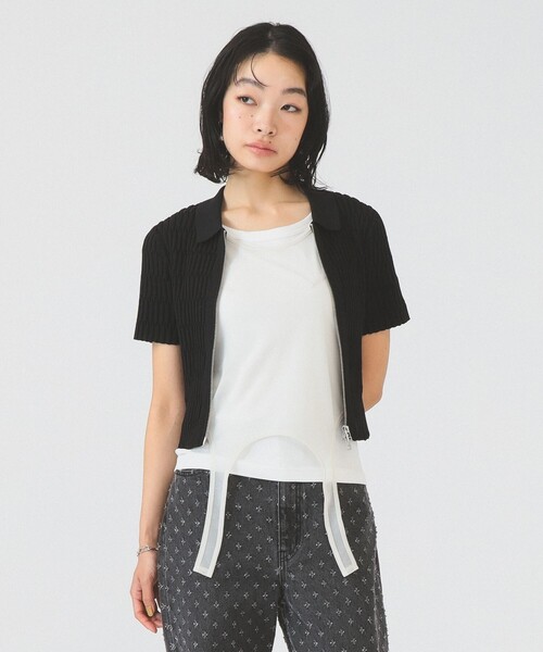 Ray BEAMS(レイビームス)の「リブ ジップ ポロ カーディガン(カーディガン/ボレロ・レディース・ブラック/オフホワイト/レッド・ONE SIZE)」の11枚目の写真