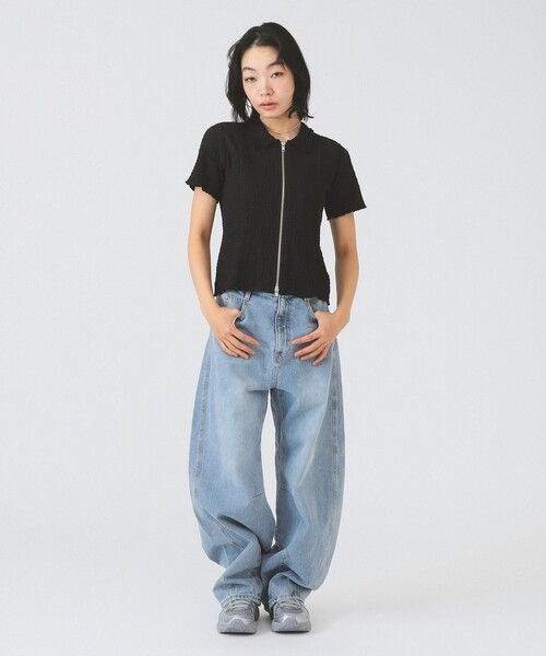 Ray BEAMS(レイビームス)の「リブ ジップ ポロ カーディガン(カーディガン/ボレロ・レディース・ブラック/オフホワイト/レッド・ONE SIZE)」の12枚目の写真