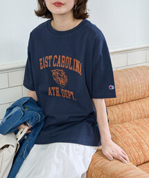 限定展開 Champion × FREAK'S STORE/チャンピオン 別注 フロッキープリント ロゴ 半袖Tシャツ