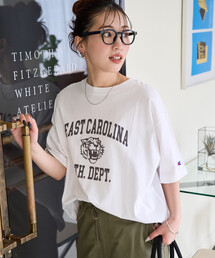 FREAK'S STORE（フリークスストア）の「限定展開 Champion × FREAK'S STORE チャンピオン 別注 フロッキープリント ロゴ 半袖Tシャツ（Tシャツ/カットソー）」