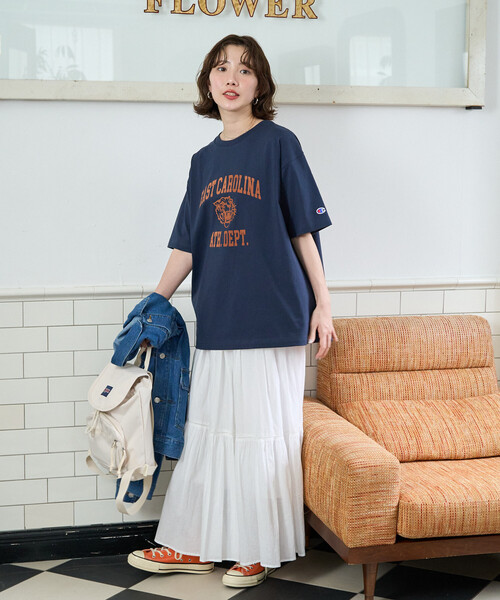 FREAK'S STORE(フリークスストア)の「限定展開 Champion × FREAK'S STORE/チャンピオン 別注 フロッキープリント ロゴ 半袖Tシャツ(Tシャツ/カットソー・レディース・ブラック/ライトグレー/ブルー/オフホワイト/ネイビー/モカ・フリ-)」の17枚目の写真