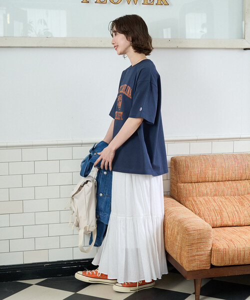 FREAK'S STORE(フリークスストア)の「限定展開 Champion × FREAK'S STORE/チャンピオン 別注 フロッキープリント ロゴ 半袖Tシャツ(Tシャツ/カットソー・レディース・ブラック/ライトグレー/ブルー/オフホワイト/ネイビー/モカ・フリ-)」の18枚目の写真