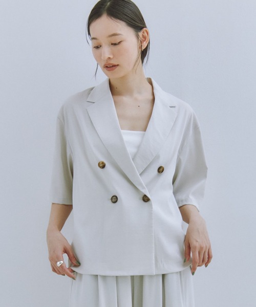 Obis&(オビスアンド)の「【セットアップ対応】ハーフスリーブダブルジャケット(テーラードジャケット・レディース・モカ/アイボリー・FREE)」の6枚目の写真