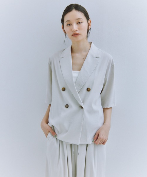 Obis&(オビスアンド)の「【セットアップ対応】ハーフスリーブダブルジャケット(テーラードジャケット・レディース・モカ/アイボリー・FREE)」の7枚目の写真