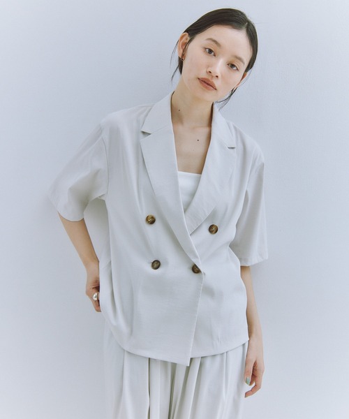 Obis&(オビスアンド)の「【セットアップ対応】ハーフスリーブダブルジャケット(テーラードジャケット・レディース・モカ/アイボリー・FREE)」の10枚目の写真