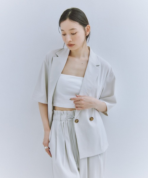 Obis&(オビスアンド)の「【セットアップ対応】ハーフスリーブダブルジャケット(テーラードジャケット・レディース・モカ/アイボリー・FREE)」の12枚目の写真