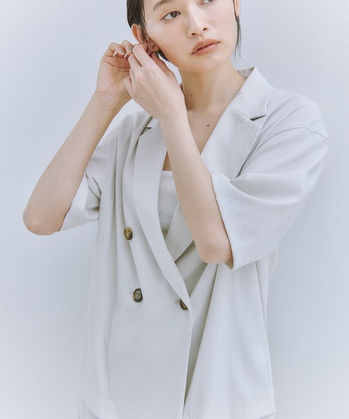 Obis&(オビスアンド)の「【セットアップ対応】ハーフスリーブダブルジャケット(テーラードジャケット・レディース・モカ/アイボリー・FREE)」の13枚目の写真
