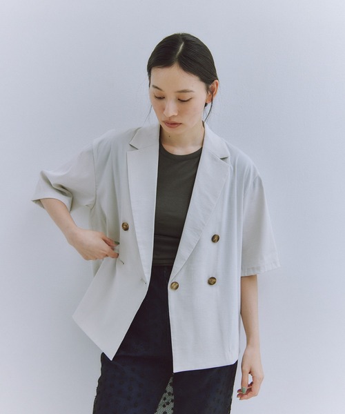 Obis&(オビスアンド)の「【セットアップ対応】ハーフスリーブダブルジャケット(テーラードジャケット・レディース・モカ/アイボリー・FREE)」の15枚目の写真