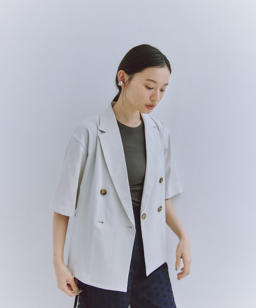 Obis&(オビスアンド)の「【セットアップ対応】ハーフスリーブダブルジャケット(テーラードジャケット・レディース・モカ/アイボリー・FREE)」の17枚目の写真