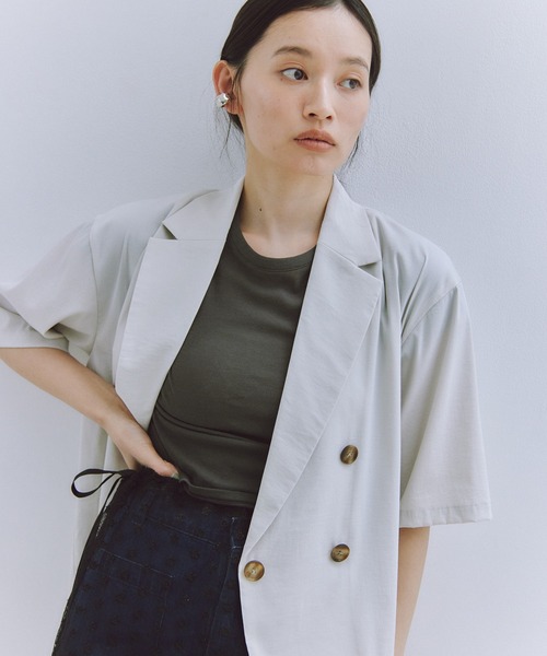 Obis&(オビスアンド)の「【セットアップ対応】ハーフスリーブダブルジャケット(テーラードジャケット・レディース・モカ/アイボリー・FREE)」の18枚目の写真