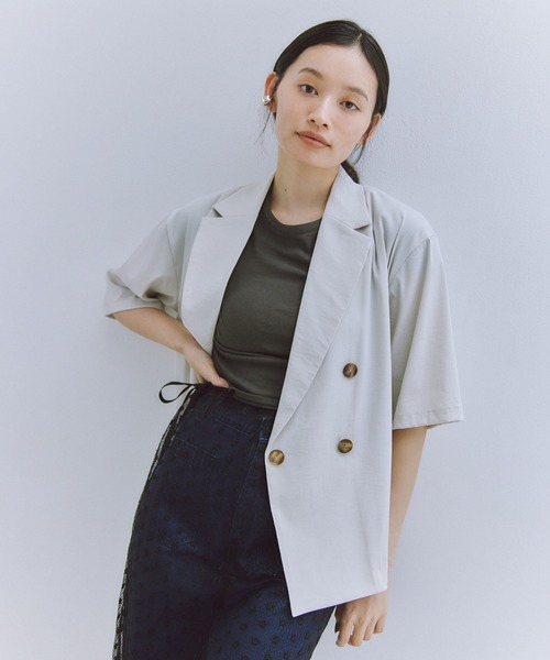 Obis&(オビスアンド)の「【セットアップ対応】ハーフスリーブダブルジャケット(テーラードジャケット・レディース・モカ/アイボリー・FREE)」の19枚目の写真
