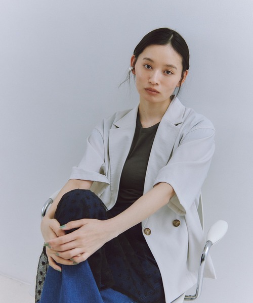 Obis&(オビスアンド)の「【セットアップ対応】ハーフスリーブダブルジャケット(テーラードジャケット・レディース・モカ/アイボリー・FREE)」の21枚目の写真