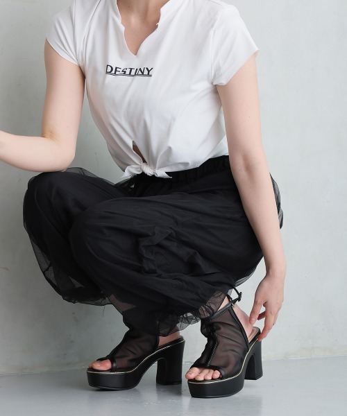 DEMETER(デメテル)の「厚底 プラットフォーム アンクルストラップ チュールサンダル(サンダル・レディース・ベージュ/ブラック・M/S/LL/L)」の9枚目の写真