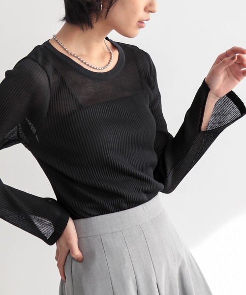for/c(フォーシー)の「シアープリーツL/Sトップス【サスティナブル】(ニット/セーター・レディース・ピンク/オフホワイト/チャコールグレー/ブラック・M/L)」の7枚目の写真