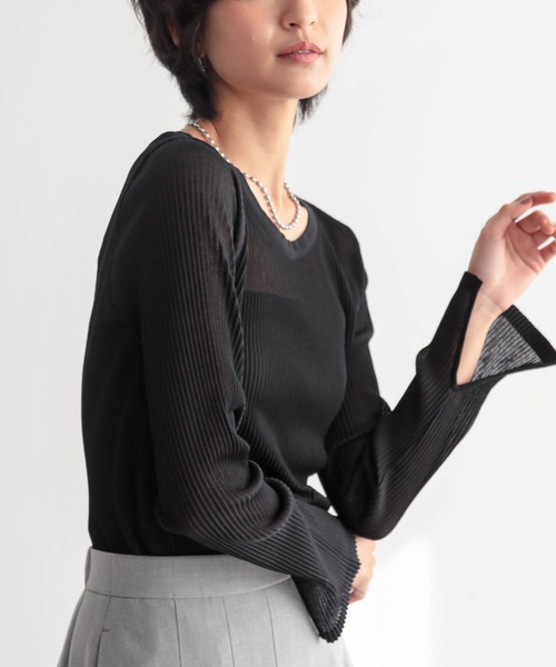 for/c(フォーシー)の「シアープリーツL/Sトップス【サスティナブル】(ニット/セーター・レディース・ピンク/オフホワイト/チャコールグレー/ブラック・M/L)」の8枚目の写真