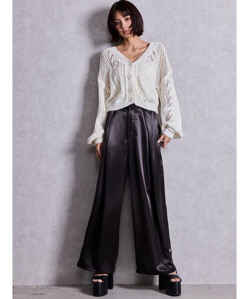 GYDA（ジェイダ）の「サテンタックワイドパンツ（スラックス・レディース・ブラック/アイボリー・FREE）」の7枚目の写真