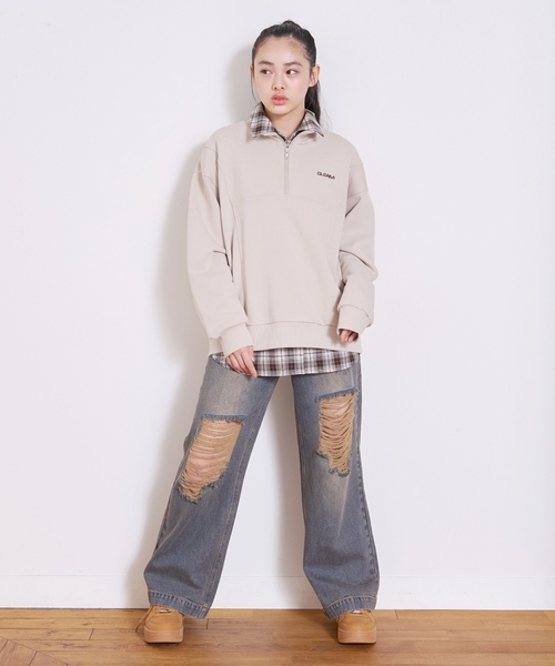 限定特価 LAKENZIE ダメージデニム、カットソーSet セール】【LTXC】【セット可】ダメージデニムワイドパンツ（デニム