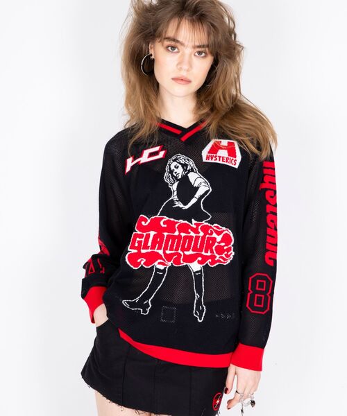 HYSTERIC GLAMOUR（ヒステリックグラマー）の「HYSTERIC84ジャカードメッシュ プルオーバー（ニット/セーター・レディース・ブラック/ピンク/ホワイト・FREE）」の7枚目の写真