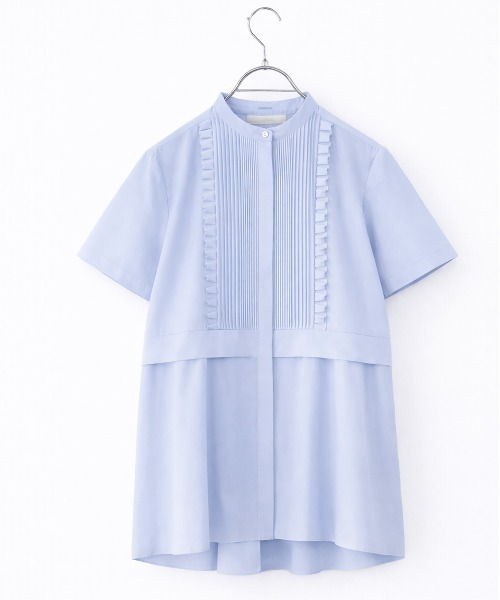 Marilyn Moon（マリリンムーン）の「tuck frill flare half sleeve shirt（シャツ/ブラウス・レディース・ネイビー/キャメル/ホワイト/グレー/サックスブルー・FREE）」の4枚目の写真