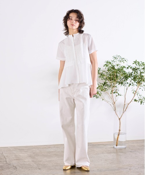Marilyn Moon（マリリンムーン）の「tuck frill flare half sleeve shirt（シャツ/ブラウス・レディース・ネイビー/キャメル/ホワイト/グレー/サックスブルー・FREE）」の8枚目の写真