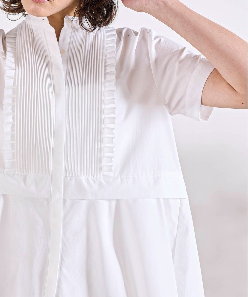 Marilyn Moon（マリリンムーン）の「tuck frill flare half sleeve shirt（シャツ/ブラウス・レディース・ネイビー/キャメル/ホワイト/グレー/サックスブルー・FREE）」の9枚目の写真