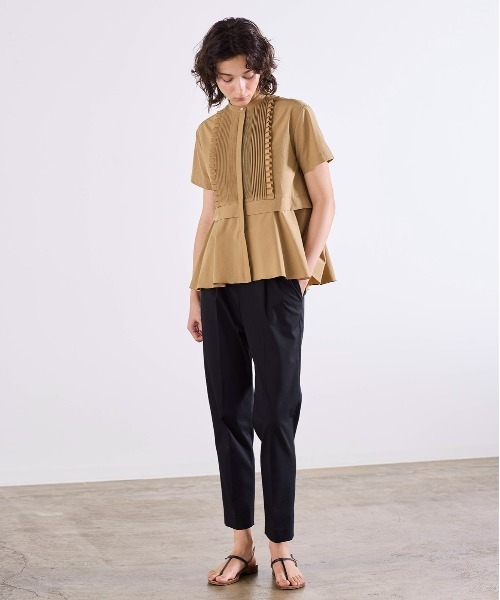Marilyn Moon（マリリンムーン）の「tuck frill flare half sleeve shirt（シャツ/ブラウス・レディース・ネイビー/キャメル/ホワイト/グレー/サックスブルー・FREE）」の12枚目の写真