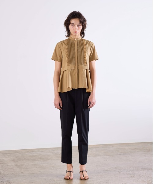 Marilyn Moon（マリリンムーン）の「tuck frill flare half sleeve shirt（シャツ/ブラウス・レディース・ネイビー/キャメル/ホワイト/グレー/サックスブルー・FREE）」の13枚目の写真
