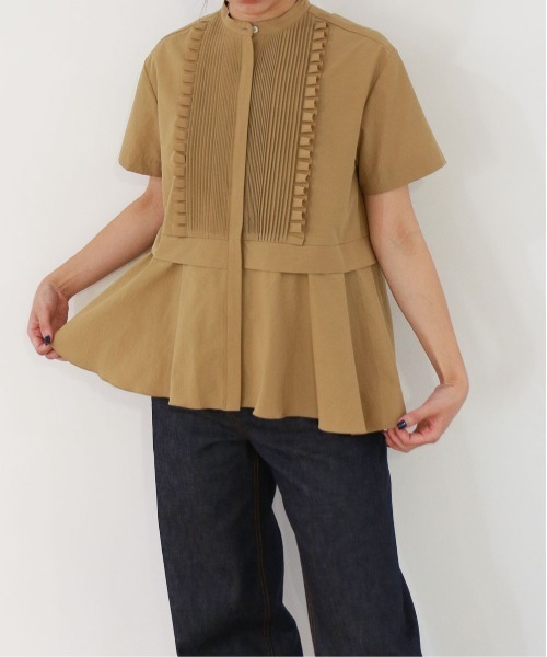 Marilyn Moon（マリリンムーン）の「tuck frill flare half sleeve shirt（シャツ/ブラウス・レディース・ネイビー/キャメル/ホワイト/グレー/サックスブルー・FREE）」の20枚目の写真