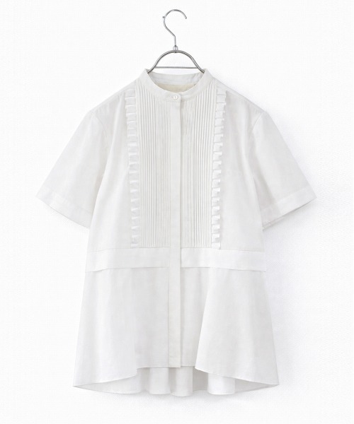 Marilyn Moon（マリリンムーン）の「tuck frill flare half sleeve shirt（シャツ/ブラウス・レディース・ネイビー/キャメル/ホワイト/グレー/サックスブルー・FREE）」の22枚目の写真
