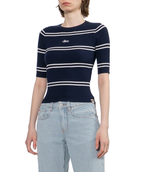 APEE BY A BATHING APE(エイピーバイアベイシングエイプ)の「FITTED STRIPES SWEATER(ニット/セーター・レディース・ネイビー/アイボリー・X-SMALL/SMALL)」の6枚目の写真
