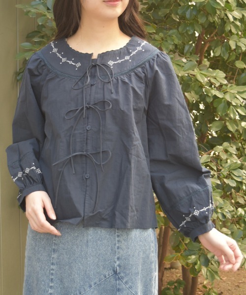 axes femme（アクシーズファム）の「コットンブラウス（シャツ/ブラウス・レディース・ネイビー/ホワイト・FREE）」の2枚目の写真