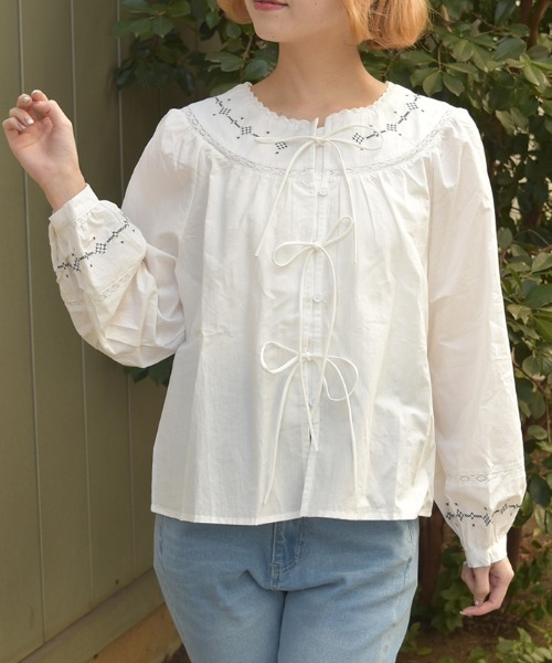 axes femme（アクシーズファム）の「コットンブラウス（シャツ/ブラウス・レディース・ネイビー/ホワイト・FREE）」の3枚目の写真