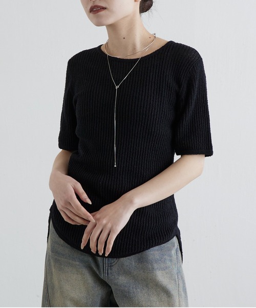 Lui's(ルイス)の「ブークレーシアーニットトップス(Tシャツ/カットソー・レディース・ブラック/オフホワイト/ブラウン・FREE)」の5枚目の写真