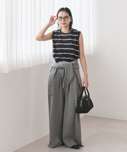JOURNAL STANDARD（ジャーナルスタンダード）の「汗ジミ防止天竺ボーダーノースリーブ（Tシャツ/カットソー・レディース・レッド/チョコ/ブラック/ベージュ・FREE）」の7枚目の写真