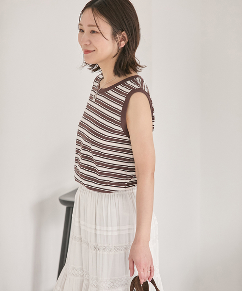 JOURNAL STANDARD（ジャーナルスタンダード）の「汗ジミ防止天竺ボーダーノースリーブ（Tシャツ/カットソー・レディース・レッド/チョコ/ブラック/ベージュ・FREE）」の14枚目の写真