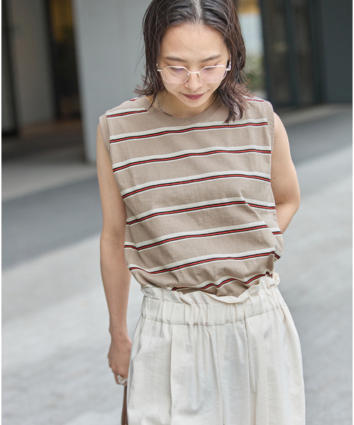 JOURNAL STANDARD（ジャーナルスタンダード）の「汗ジミ防止天竺ボーダーノースリーブ（Tシャツ/カットソー・レディース・レッド/チョコ/ブラック/ベージュ・FREE）」の20枚目の写真