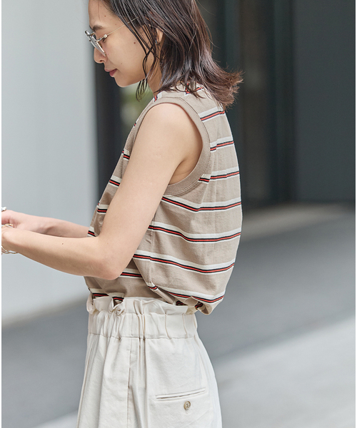 JOURNAL STANDARD（ジャーナルスタンダード）の「汗ジミ防止天竺ボーダーノースリーブ（Tシャツ/カットソー・レディース・レッド/チョコ/ブラック/ベージュ・FREE）」の22枚目の写真