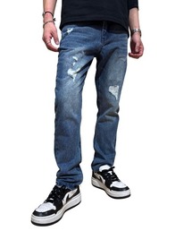 COOK JEANS（クックジーンズ）の「異素材ブルーハートデニムスウェット切替パンツ（デニムパンツ）」