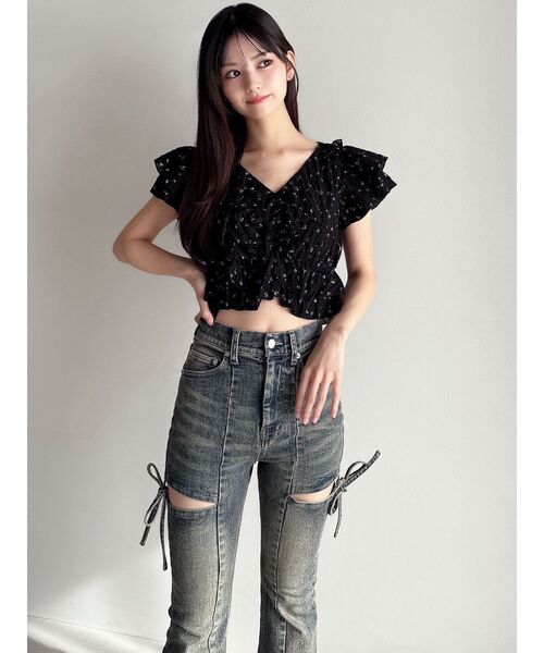 RESEXXY(リゼクシー)の「フラワークロップドフリルブラウス(シャツ/ブラウス・レディース・ピンク/ホワイト/ブラック・FREE)」の7枚目の写真