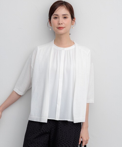 組曲(クミキョク)の「【WEB限定】トリコットジャージー ギャザー カットソー(Tシャツ/カットソー・レディース・ネイビー系/ホワイト系/ローズ系・3/2)」の6枚目の写真